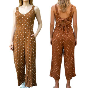 American Eagle Tie Back Polka Dot Wide-Leg Jumpsuit Sienna/White S